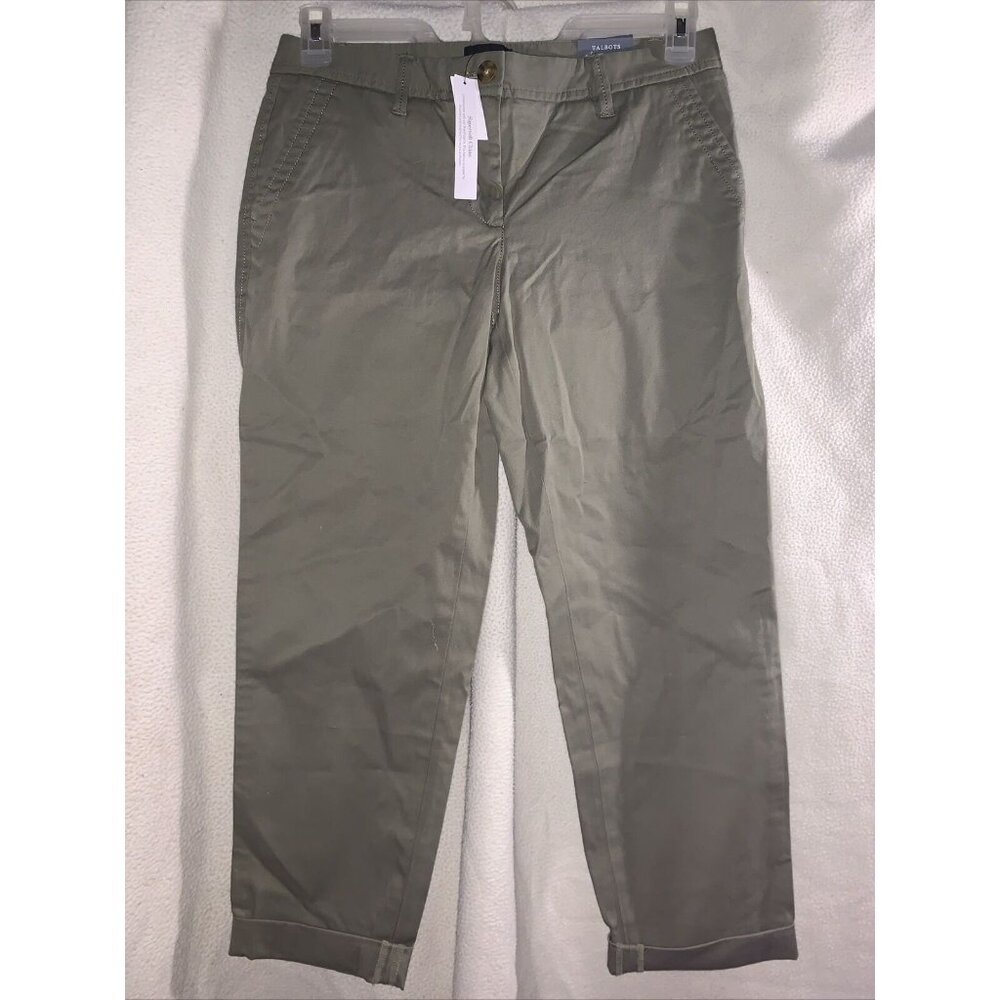 Women’s Talbots Relaxed Chino Pants In Sagebrush Olive Green Size 4P NWT